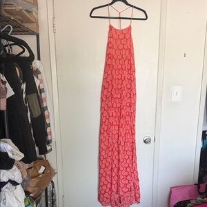 Free People Coral Pink Floral Slip Maxi Dress with Strappy Back